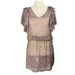 Anthropologie Pinkerton Silk XS Tunic Style Ruffle Blouse Sheer Pink Floral Tie